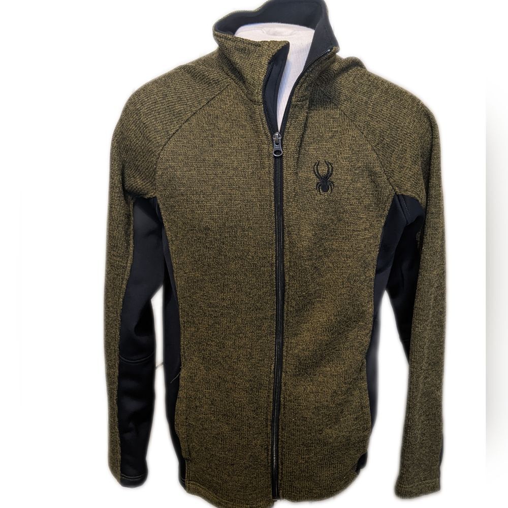 Spyder olive army green and black full front zip jacket coat, polyester knit M